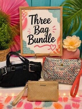 Coach Wristlet, Black DKNY, Fossil Multicolor Crossbody 3 Bag Bundle
